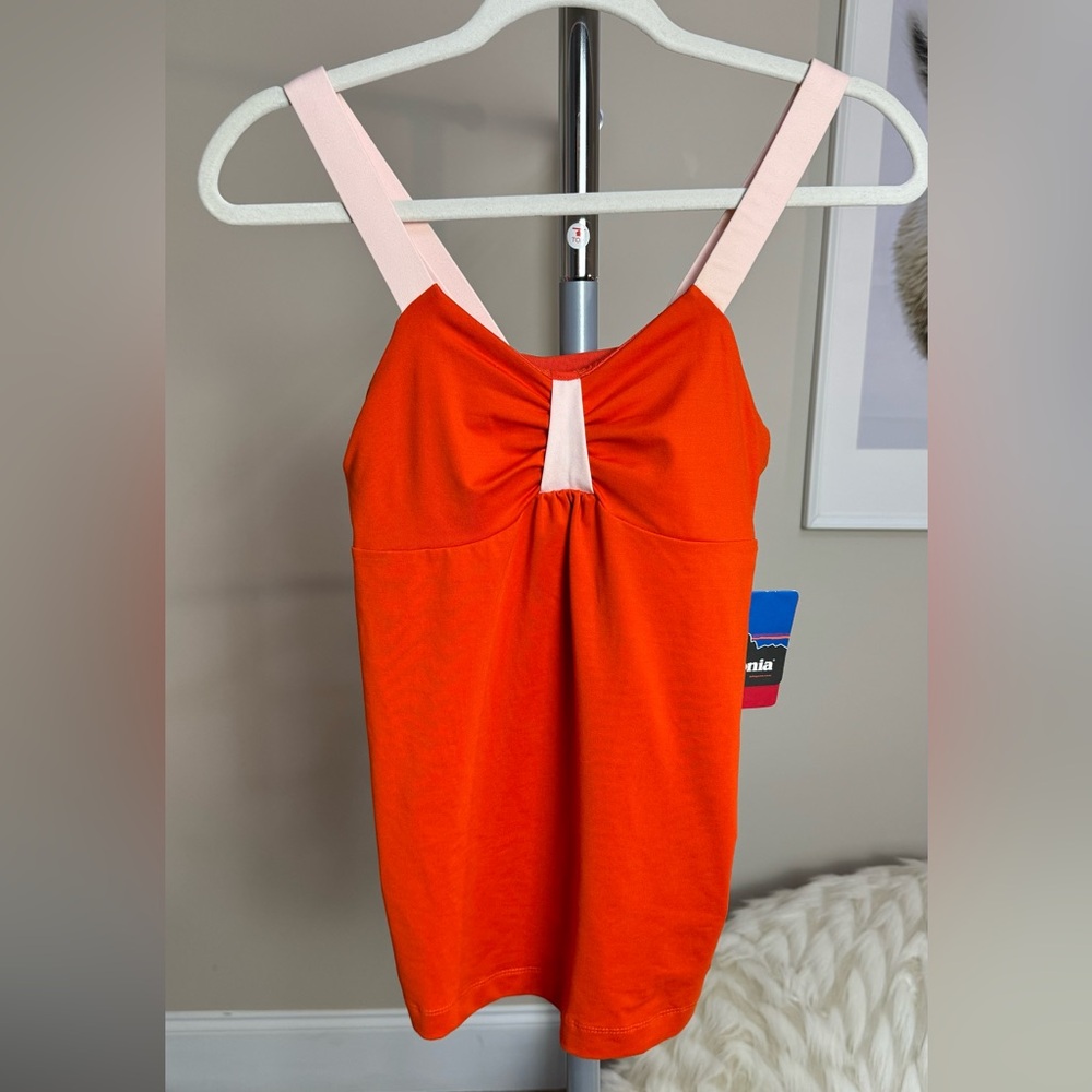 NWT Patagonia Red- Orange Tank Top with Pink Straps Size Small